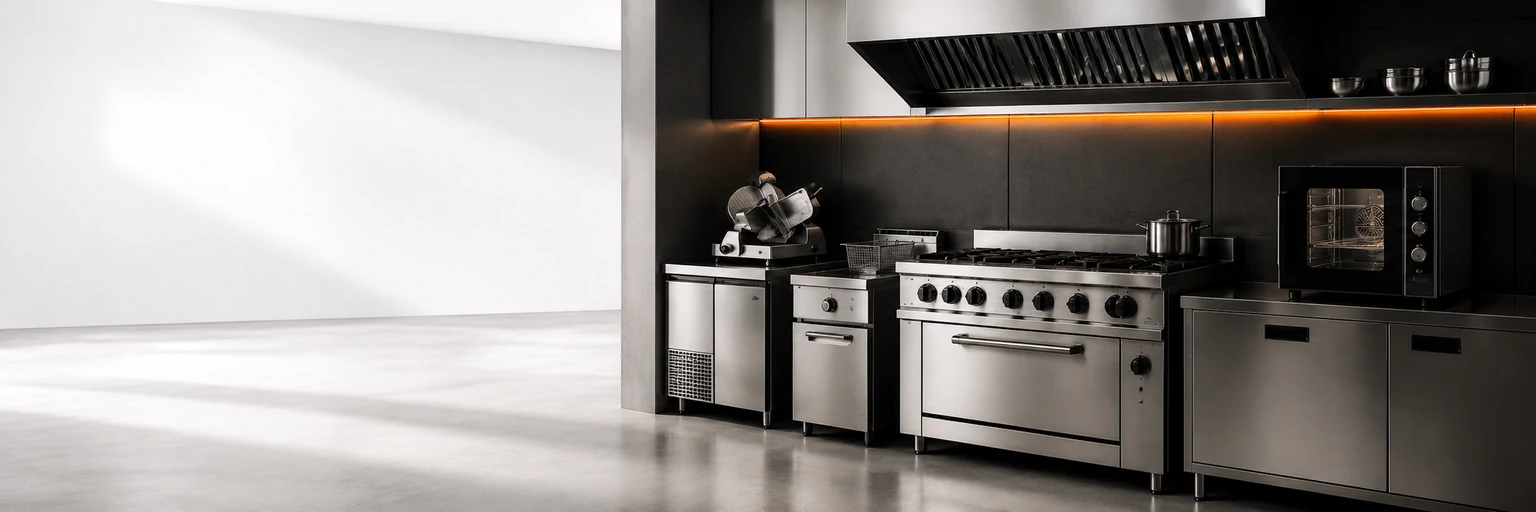Cocina profesional con equipamiento gastronómico.